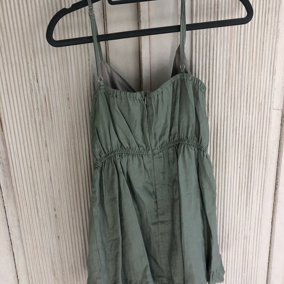 Olive ruffled short romper w/ knot front - Picture 3 of 3